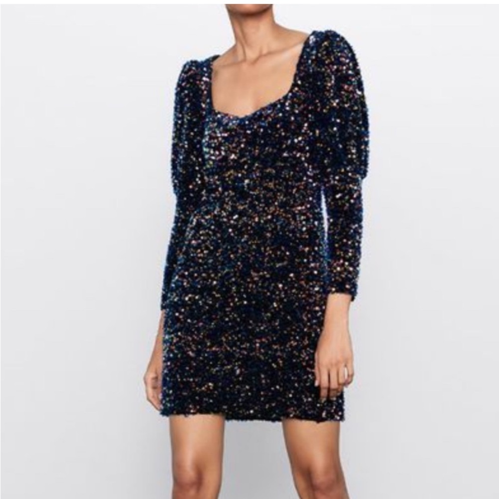 ZARA Sequined Party
Bodycon Mini Dress Multicolor  Glam Sexy Party Sparkly NWOT